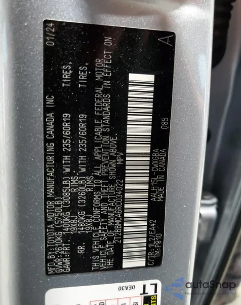 2024 Lexus Rx 350H Base из США, поврежденный, VIN 2T2BBMCA6RC034022